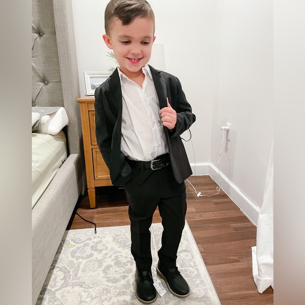 Toddler Boys Black Dress Suit. shirt, pants, and dress jacket